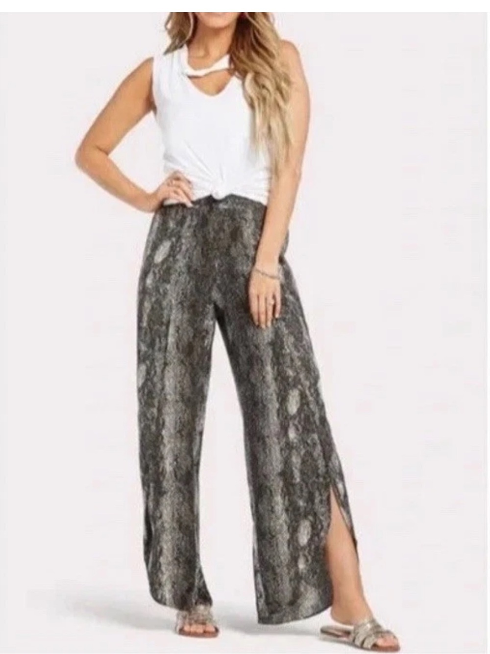 Evereve Peyton Jensen Whitney Split Wide-leg Snake Print pant Size L